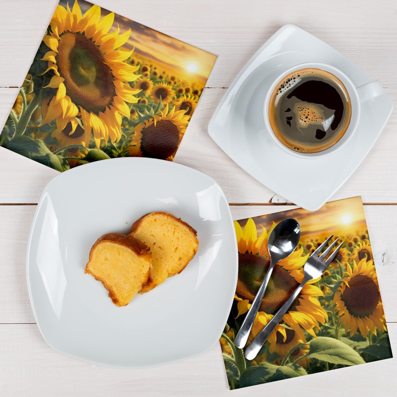 HEKU 100 napkins, 3-ply, 33 x 33 cm, sunflowers, absorbent