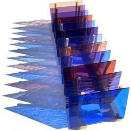 PALJOLLY 12 Sheets Transparent Stained Glass Sheet for Cathedral Art, 6 x 4 inch Glass Mosaic Tiles for Projects(Blue + Purple Mixed)