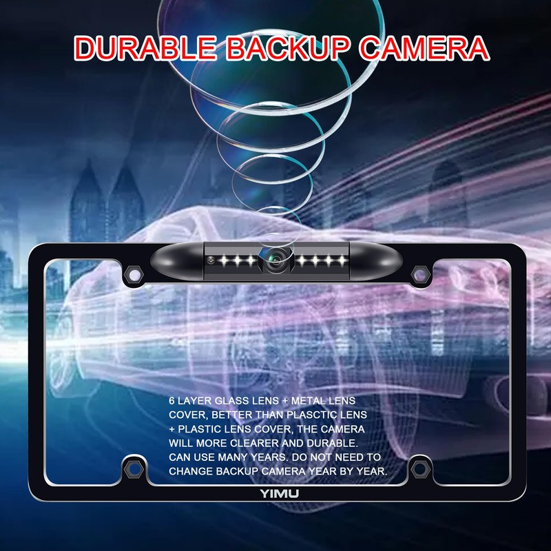 YIMU License Plate Frame Backup Camera HD Rear View Reverse