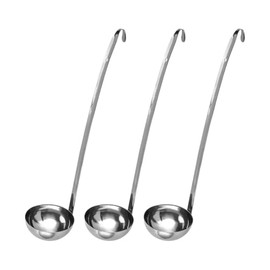 FSSTUD 3 Pcs 1 oz Stainless Steel Cooking Ladles Long Hook Handle Ladle Buffet Serving Soup Ladle Large Sauce Ladle Restaurant Style Soup Spoons with Holes for Stews