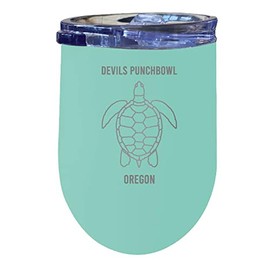 R and R Imports Devils Punchbowl Oregon Laser Etched Beach Souvenir 12 oz Insulated Wine Stainless Steel Tumbler Turtle Design Seafoam