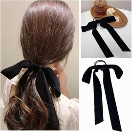 4Pcs Velvet Bow Hair Ties, BetterJonny Long Tail Bow Hair Scrunchies Hairbands with Bow, Elegant Hair Ribbon Bow Tie Hair Loop Hair Accessories with Elastic Hair Band for Women Girls