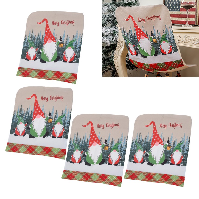 4pcs Chair Covers Soft Elastic Stretch Santa Claus Pattern Dining