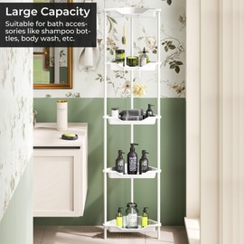 ODesign 5 Tier Floor Standing Corner Shower Caddy Organizer, Plastic Metal Floor Corner Shelf Storage Rack for Bathroom White - Rustproof