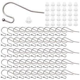 TOAOB 200pcs French Earring Hooks Silver Plated Hypoallergenic 22x12mm Ear Wires with Clear Rubber 5x4mm Earring Backs for Jewellery Making