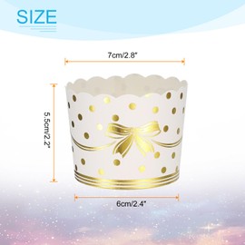 sourcing map 50Pcs Paper Baking Cups 6oz Cupcake Wrappers Scalloped Muffins Cases Liners Disposable Greaseproof Containers for Birthday Party, Bow Gold Dots