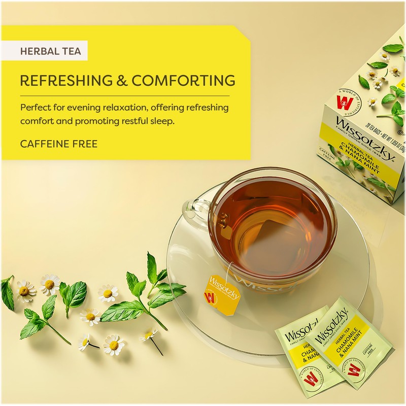 Wissotzky Chamomile Tea with Nana Mint, Herbal Tea, 20 Tea