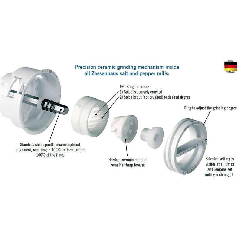 Zassenhaus Berlin Wood Pepper Mill, Refillable Pepper Grinder, 4.7-Inch, Natural