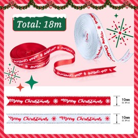 Syhood 2 Roll Christmas Ribbon for Gift Wrapping, 10mm x 9 Meter Each, Xmas Ribbon for Crafting Satin Ribbon Grosgrain Rope for Holiday Christmas Party Favors DIY Crafts (White, Red,Cute Style)
