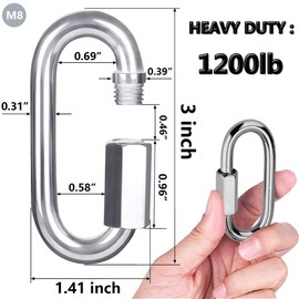 Quick Link, Lsqurel 304 Stainless Steel D Shape Locking Carabiner Heavy Duty Repair Link Pets Keychain for Outdoor Traveling Equipment M4 M6 M8 Capacity 200lb 600lb 1200lb (M8 10Pack)