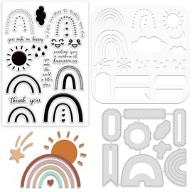 ORIGACH Realistic Rainbow Cloud Stamps and Die and Layering Coloring Stencil Bundle for Card Making Album Arts Crafts Supplies
