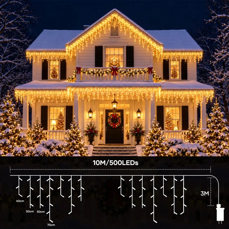 MARKO - Luces Led Navidad Cascada Wondaz 10m 500 Blanco