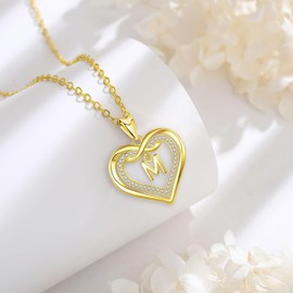 Vito 18K Gold Letter Pendant Necklaces for Women, CZ Double Heart Initial M Necklace, Dainty Infinity Alphabet Love Jewelry Gifts for Mom Wife, 18"