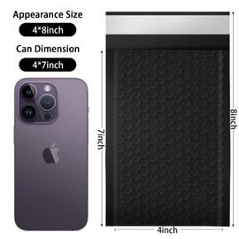 packbabol Bubble Mailers, 4x7 Inch Poly Padded Bubble Mailers Pack of 50 Bubble Envelopes Opaque Self Seal Adhesive Waterproof Bags for Shipping and Packaging(Black,4x7-50Pc)