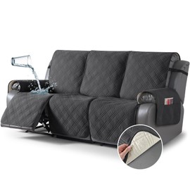 TAOCOCO 100% Waterproof Recliner Sofa Cover, Non Slip Split Couch Covers for Reclining Couches with Elastic Straps, Reclining Sofa Cover Furniture Protector for Kids Pets(3 Seater, Charcoal Gray)