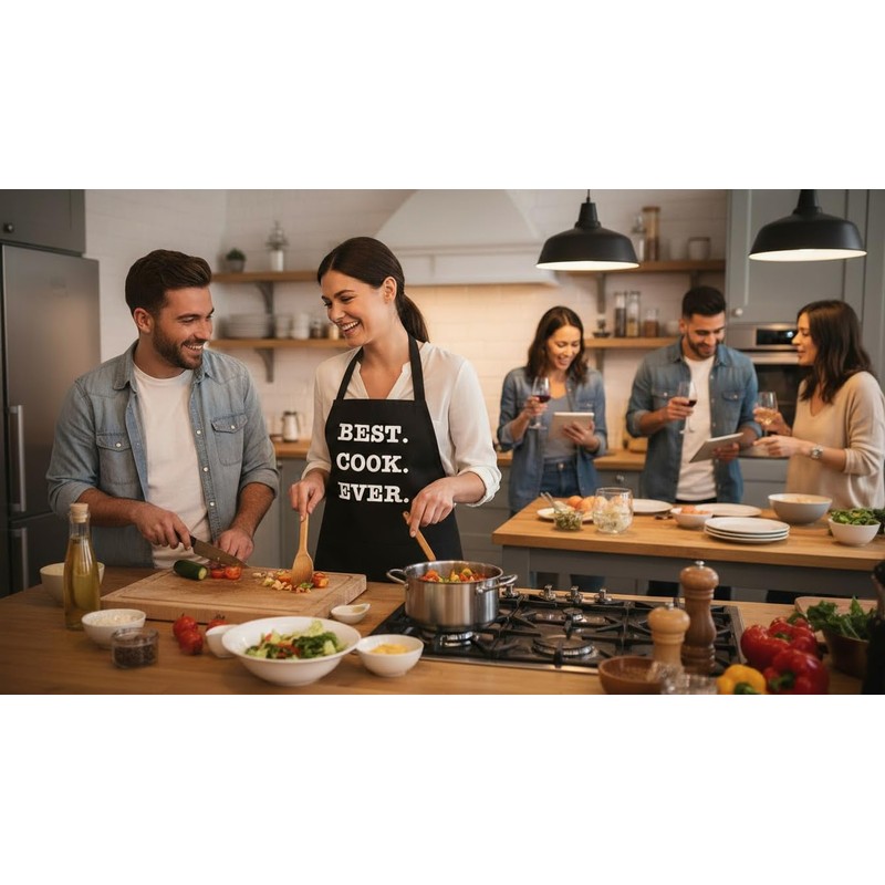 Comical Chef Apron Best Cook Ever, Black Kitchen Aprons, Full
