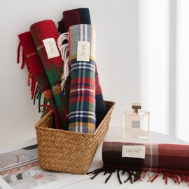 Christmas Muffler Warm Autumn Winter Korean Style Lunar New Year Gift Free Size / Rainbow Grid + 37*200cm 2ea