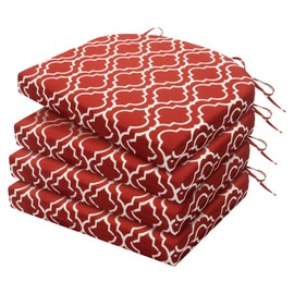 HARBOREST Outdoor Chair Cushions Set of 4, Water Resistant Patio Chair Cushions with Ties, Outdoor Seat Cushions for Patio Furniture, 17"x16"x2", Wine Red Geometry