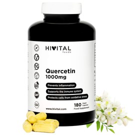 Quercetin 1000 mg. 180 vegan capsules for a 3-month treatment. Saphora Japonica flower extract with 95% Quercetin. Cellular antioxidant and natural anti-inflammatory