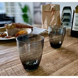 KLIFA- ETON- 15.2 & 20.8 ounce, Set of 8, Acrylic Tumbler & Highball Drinking Glasses Set, Stackable Plastic Drinkware, Dishwasher Safe Cups, Gray-Black