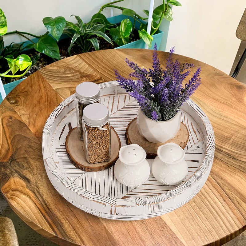 12 Inch Rustic Farmhouse Wood Lazy Susan Turntable for Table,