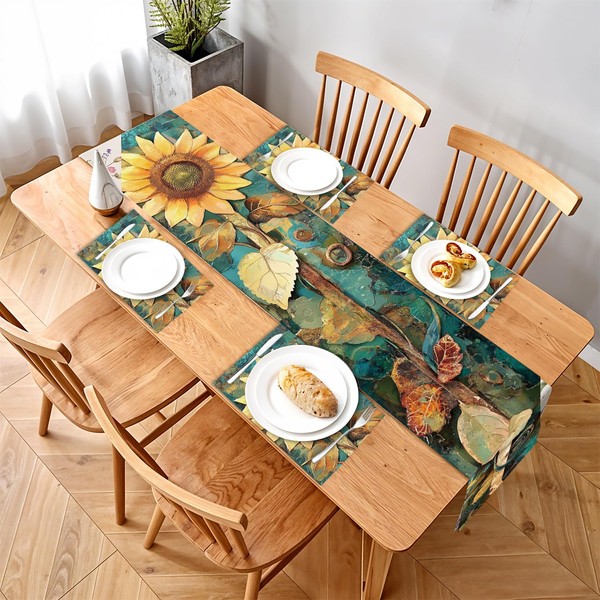 Elegant Sunflower Table Runner and Placemat Set – 5-Piece Rustic