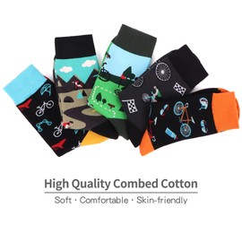 WeciBor 5 Pairs Men's Funny Colourful Casual Novelty Combed Cotton Socks, Black/Green/Blue/Multicoloured Bikes-5M