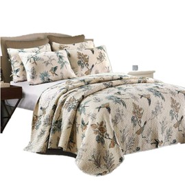 HNNSI Flying Birds Printing Queen Comforter Coverlet Sets 3 Piece, Comfy Cotton Home Collections Bedspread Quilt Bedding Sets