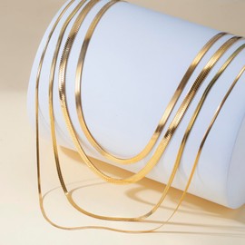 Dreamtimes Snake Chain Necklace for Women and Men Delicate Simple Necklace Gold Choker Necklaces Herringbone Chain Necklaces Snake Chain Choker Necklaces, Stainless Steel, No Gemstone