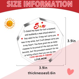 Father‘s Day Gifts for Son Gifts for Sons Adult Birthday Gift for Sons to My Son from Mom Acrylic Plaque Desk Decor I Love You Christmas Graduation