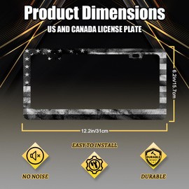 Vintage USA Flag License Plate Frame Grey Black American Flag License Plate Stainless Steel Patriotic Accessories Cars Decor 12.3 X 6.3 Inch Fits Standard Us Ca Vehicles with 2 Holes and Screws