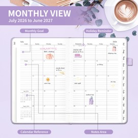 Planner 2026-2027, Weekly and Monthly Planner with Tabs from Jul 2026 - Jun 2027, A5 Hardcover Academic Calendar with Date for School & Office Schedule, 5.8" x 8.3", Purple