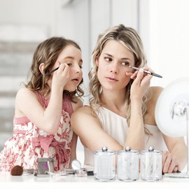 Gowkeey Pack of 4 Cotton Buds Container, Acrylic Cotton Pads Storage, Cotton Bud Holder, Cotton Balls Container Box, Cotton Pad Dispenser for Dressing Table Bathroom (A)