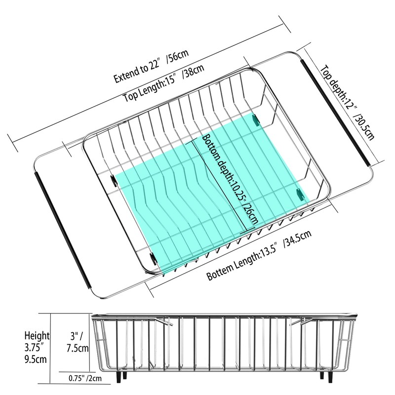SANNO スライド式水切りかご 伸縮水切りワイヤーバスケット 食器水切りラック キッチンラック 皿置き 白いカトラリーホルダー付き ステンレス製