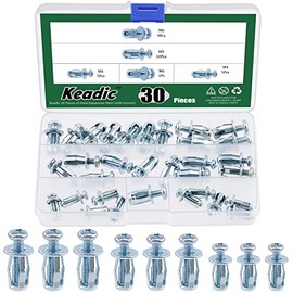 Keadic 60Pcs M4 M5 M6 Molly Jack Nuts with Screws Assortment Kit Steel Petal Nuts Large Flange Short Jacknut Expansion Nut Flat Head Threaded Insert Nut for Hollow Wall Iron Plastic Thin Metal