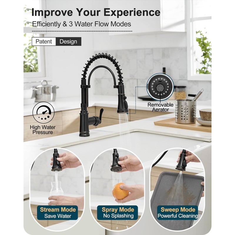 HOIGY 3 Modes Bronze Kitchen Faucet with Pull Down Sprayer,