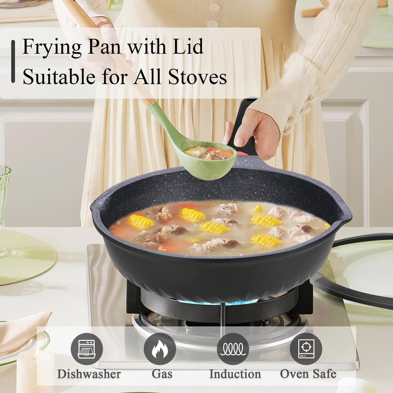 Vinchef New Handle Update 11In/5Qt Aluminum Nonstick Deep Frying Pan