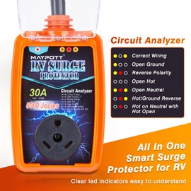 Maypott 30 Amp RV Surge Protector with 50A to 30A Conversion Adapter - Full Circuit Analysis, Waterproof Cover, and Enhanced Safety for Power Protection in RVs, Campers, and Trailers