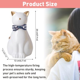 Duuclume Handcrafted Ceramic Cat Urn for Ashes,Cat Statue Funeral Memorial Gift,Pet Urn for Indoor & Outdoor Use (Gold White, One Size)