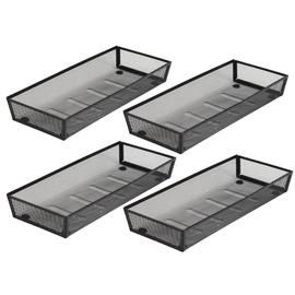 BYCY Silverware Drawer Organizer, Mesh Utensil Organizer for Kitchen Storage, Black Steel Metal Mesh Tray for Flatware Fork Spoon Knife… (15 * 6-4P-Black)