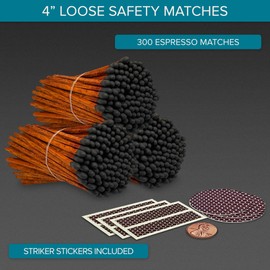 4" Espresso Matches + Striker Stickers Included | 300 Brown Stick Black Tip Decorative Safety Matches | Premium Long Matchsticks | Gifts, Home Decor, & Candle Accessories by Thankful Greetings