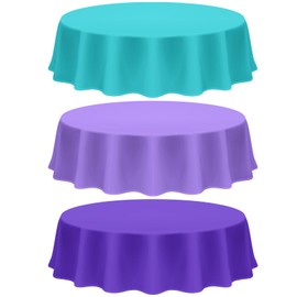 Amylove Round Disposable Plastic Tablecloth 84" Inch Round Table Cover Tablecloth for Graduation Party 4th of July Party Oceam Theme Party Mermaid Party(Turquoise, Dark Purple, Light Purple, 12 Pcs)