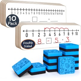 SCRIBBLEDO 10 Pack Dry Erase Number Line White Boards 4x12 Inch Lapboard Double Sided Whiteboard Numbers 1 Thru 10 and 20 I Math White Board for Kids Students Classroom Addition Subtraction Division