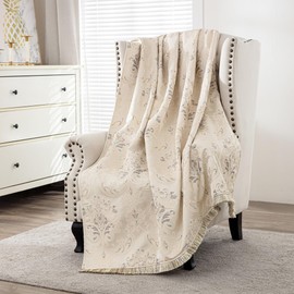 Loom and Mill Luxury Throw Blanket for Bed Sofa, Jacquard Bed Throws Soft Lightweight Velvet Fall Blankets with Fringes Trim for Couch Recliner Chair Home Decor (Light Apricot, 52x72 Inches)