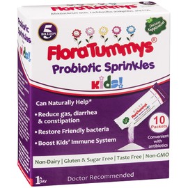 FloraTummys Probiotic Sprinkles Kids 10ct: Taste-Free, Easy-to-Use Probiotic Powder Packets, Non-Dairy, Gluten & Sugar-Free. Non-GMO, Travel Size