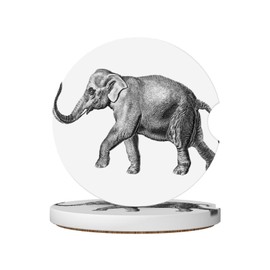 Elephant Car Coasters for Cup Holder, 2 Pack Absorbent Ceramic Car Coaster with Finger Notch & Cork Base
