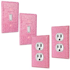 Kanayu 4 Pcs Light Pink Shiny Rhinestones Cover Wall Switch Cover Wall Plate Cover Decorative Bling Switch Cover Includes 2 Duplex Light Plate Switch 2 Single Toggle Socket Outlet Cover 4.5" x 2.8"