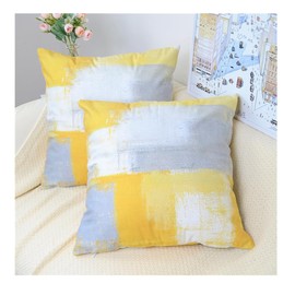 TIAODIAN Set of 2 Velvet Cushion Covers 45 x 45cm Modern Art Decorative Pillowcases Yellow and Grey Throw Pillow Covers 18"x18" for Couch Sofa Living Room Bedroom Abstract Geometric Home Decor