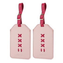 KINIVA Luggage Tags for Suitcases,Unique Leather Bag Baggage Handbag Tags Bulk for Travel with Name Label,Colorful Travel Accessories(12 Pink & Red-2 Pack)