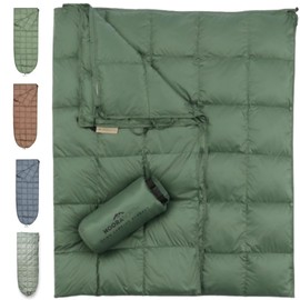 Down Camping Blanket with Footbox - Packable Warm Puffy Ultralight Camp Quilt - Fill Power 650 - Water Resistant for Backpacking Hiking Travel – Compact Outdoor Throw Sleeping Blanket with Bag - 52x77